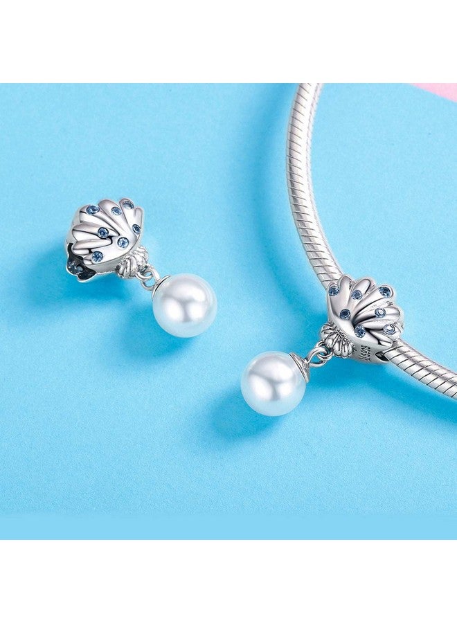 ABAOLA Blue Mermaid Tail & Shell Pearl Charm 925 Sterling Silver Ocean Charm Beads For Bracelet & Necklace (Shell & Shell Pearl) - Image 2