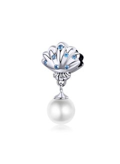 ABAOLA Blue Mermaid Tail & Shell Pearl Charm 925 Sterling Silver Ocean Charm Beads For Bracelet & Necklace (Shell & Shell Pearl)  - Image 1