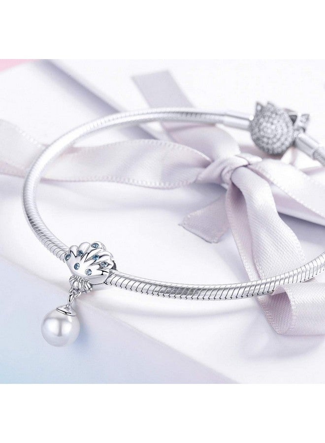 ABAOLA Blue Mermaid Tail & Shell Pearl Charm 925 Sterling Silver Ocean Charm Beads For Bracelet & Necklace (Shell & Shell Pearl) - Image 3