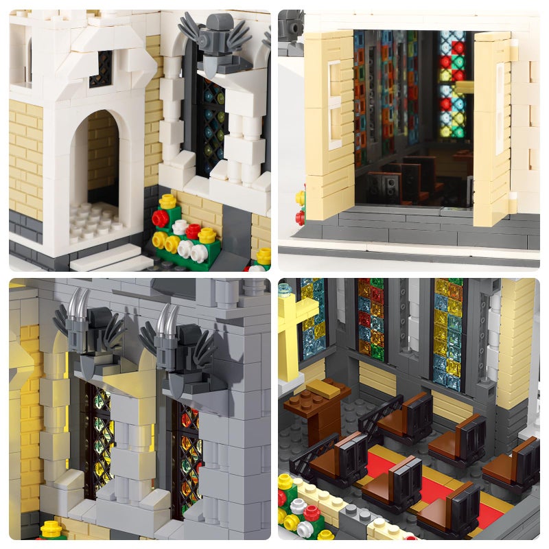 Mov stone Medieval City Gothic Cathedral Building Setâ€“Compatible with Lego Architecture Building, MOC Castle Model with Stained Glass Windows & Interior Details - Image 3