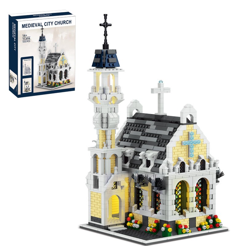 Mov stone Medieval City Gothic Cathedral Building Setâ€“Compatible with Lego Architecture Building, MOC Castle Model with Stained Glass Windows & Interior Details - Image 1