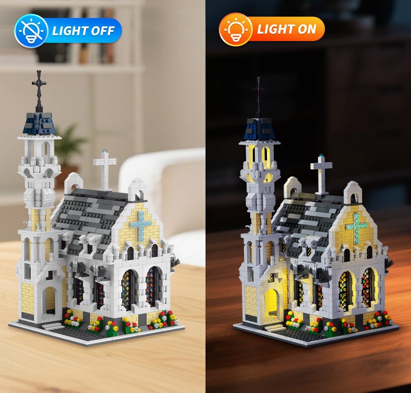Mov stone Medieval City Gothic Cathedral Building Setâ€“Compatible with Lego Architecture Building, MOC Castle Model with Stained Glass Windows & Interior Details - Image 2