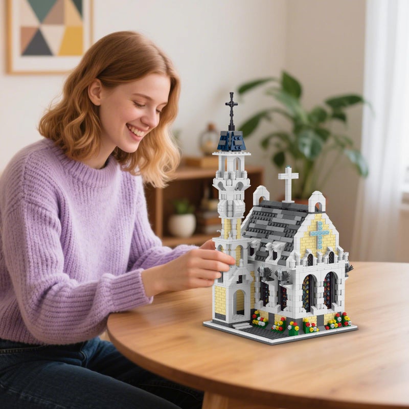 Mov stone Medieval City Gothic Cathedral Building Setâ€“Compatible with Lego Architecture Building, MOC Castle Model with Stained Glass Windows & Interior Details - Image 4
