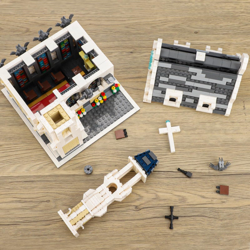Mov stone Medieval City Gothic Cathedral Building Setâ€“Compatible with Lego Architecture Building, MOC Castle Model with Stained Glass Windows & Interior Details - Image 5