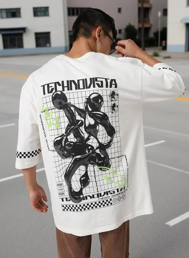 Hubberholme Men Futuristic Printed Oversized Fit T-Shirt