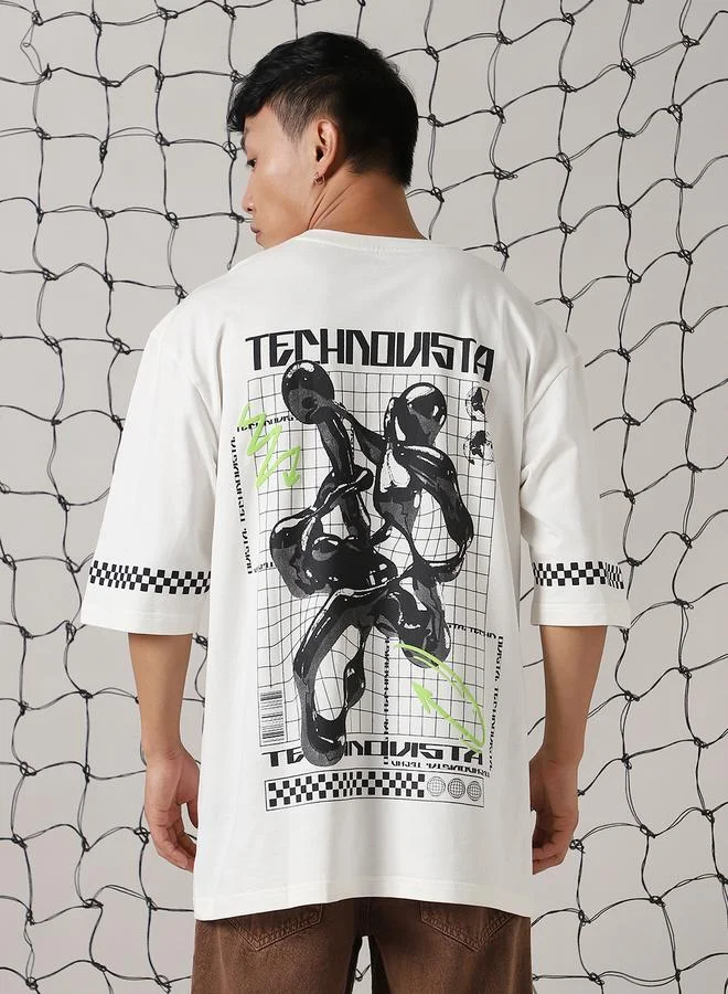 Hubberholme Men Futuristic Printed Oversized Fit T-Shirt