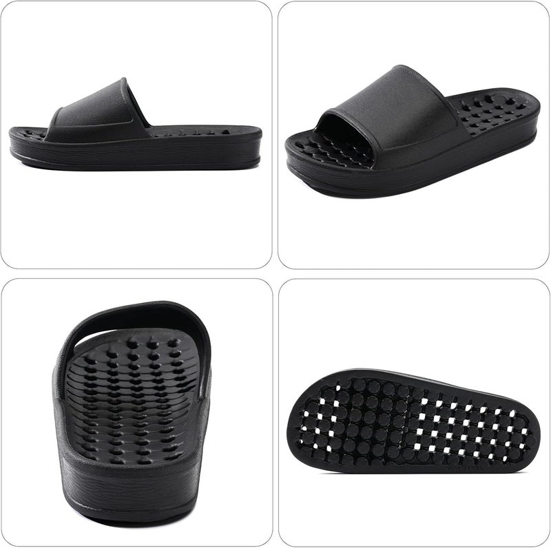 GETOEU Shower Shoes for Women and Men with Drain Holes Massage Slide Sandals Soft Cushioned Anti-Slip Pool Slides Comfort Thick Soled Gym Shower Shoes Quick Drying Bathroom Spa Slippers - Image 2