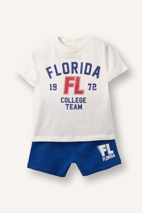 Blue BabyBoy 3 piece Regular Fit Printed T-Shirt Shorts Set Casual