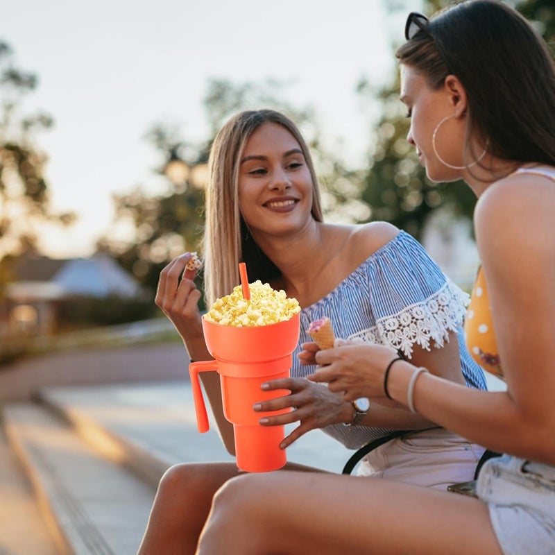 windforgecraft Stadium Tumbler with Snack Bowl | 2 in 1 Snack and Drink Cup,Without Handle Popcorn Cup Snack Cup Multifunctional Cup,Leakproof Snack Cup,Reusable Snack and Drink Cup for Adults,Kids - Image 2