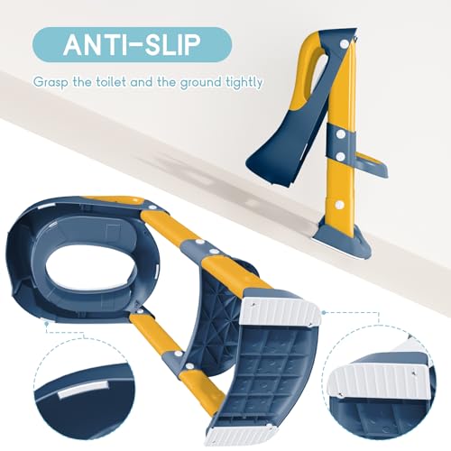 COOSEYA Potty Training Toilet with Step Stool Ladder, Toddler Kids Potty Training Seat for Boys Girls, Foldable Anti-Slip Toilet Toddler Seat Splash Guard Soft Cushion Safety Handles (Blue Yellow) - Image 4
