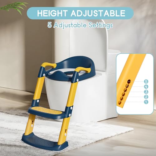 COOSEYA Potty Training Toilet with Step Stool Ladder, Toddler Kids Potty Training Seat for Boys Girls, Foldable Anti-Slip Toilet Toddler Seat Splash Guard Soft Cushion Safety Handles (Blue Yellow) - Image 5