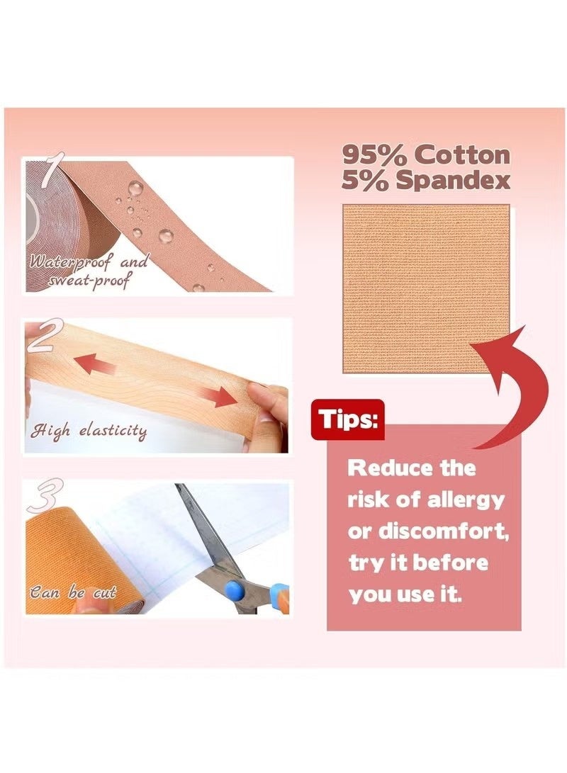 YOUGE Breast Tape, 5 M Extra-Long Roll Breast Tape, 36 Pcs Double Sided Tape for Apparel and Body with 2 Pcs Reusable Nipple Covers, Adhesive Strapless Lift Tape for A-G Cup Beige - Image 5