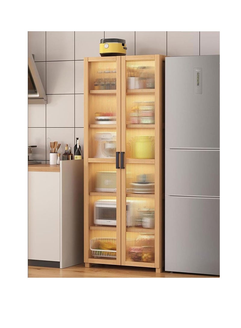 Generic Freestanding Sideboard Tall Rack Kitchen Dining Room Storage Cabinet Bamboo Buffet Cabinet with Doors Shelves Corner Floor Display Cupboard for Bowls Dishes Cups Baker Tools (60 * 31 * 190, Two Door)  - Image 1