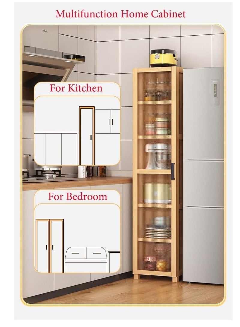 Generic Freestanding Sideboard Tall Rack Kitchen Dining Room Storage Cabinet Bamboo Buffet Cabinet with Doors Shelves Corner Floor Display Cupboard for Bowls Dishes Cups Baker Tools (60 * 31 * 190, Two Door)  - Image 4