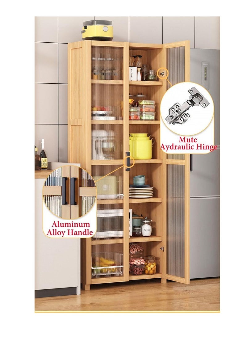 Generic Freestanding Sideboard Tall Rack Kitchen Dining Room Storage Cabinet Bamboo Buffet Cabinet with Doors Shelves Corner Floor Display Cupboard for Bowls Dishes Cups Baker Tools (60 * 31 * 190, Two Door)  - Image 3