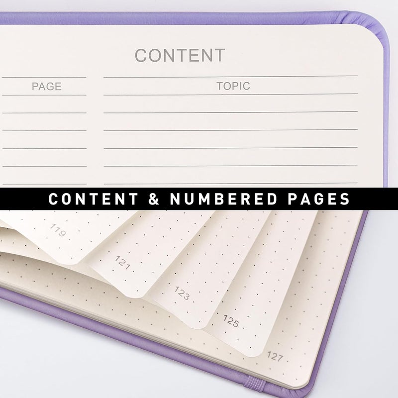 EMSHOI A5 Notebook Dotted Journal - 120gsm Thick Paper, Hardcover Leather Dot Grid Notebook for Bullet Journaling with 128 Pages, Journal Stencils, Inner Pocket, 21 x 14.5 cm, Light Purple - Image 3