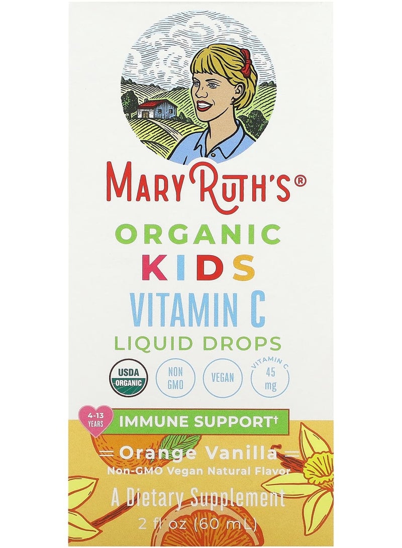 Organic Kids Vitamin C Liquid Drops, 4-13 Years, Orange Vanilla, 2 fl oz (60 ml)