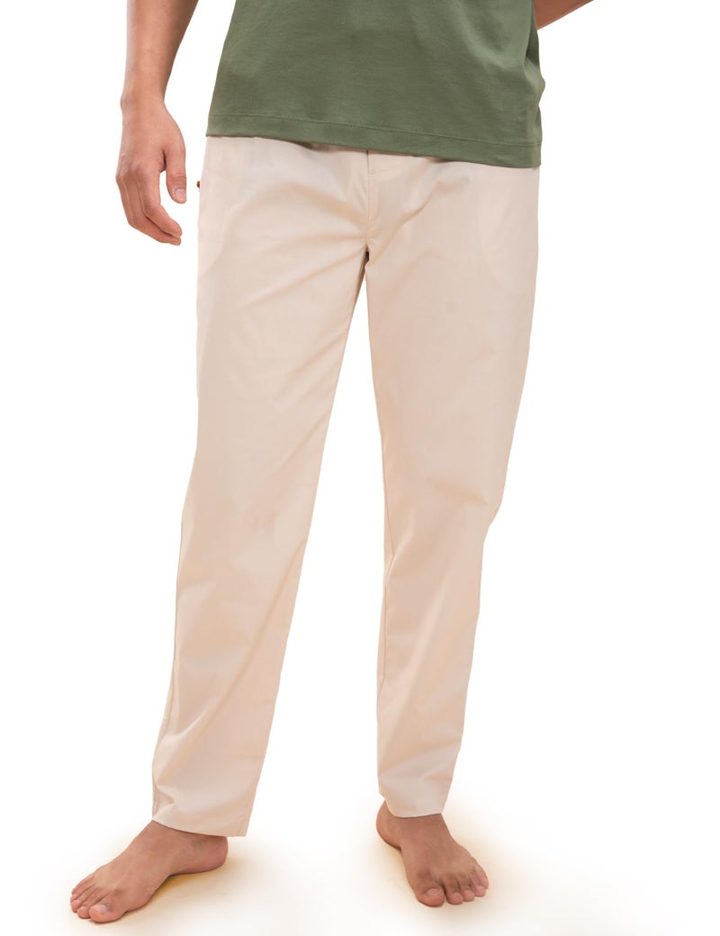 DaMENSCH The Stretch Men's Woven Cotton Tapered Fit Pyjama Pants- Oatmeal Beige- Medium - Image 1