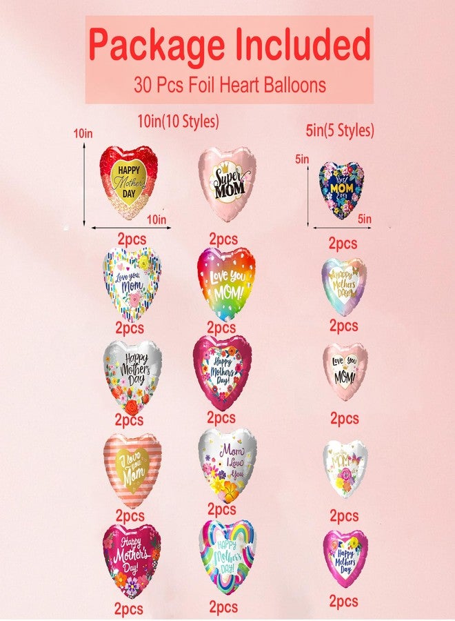 Seilvda 30Pcs Happy Mother's Day Balloons - 20Pcs 10'' and 10 Pcs 5'' Aluminum Foil Balloons Heart for Mother's Day Grandmother Birthday Party Decorations - Image 2
