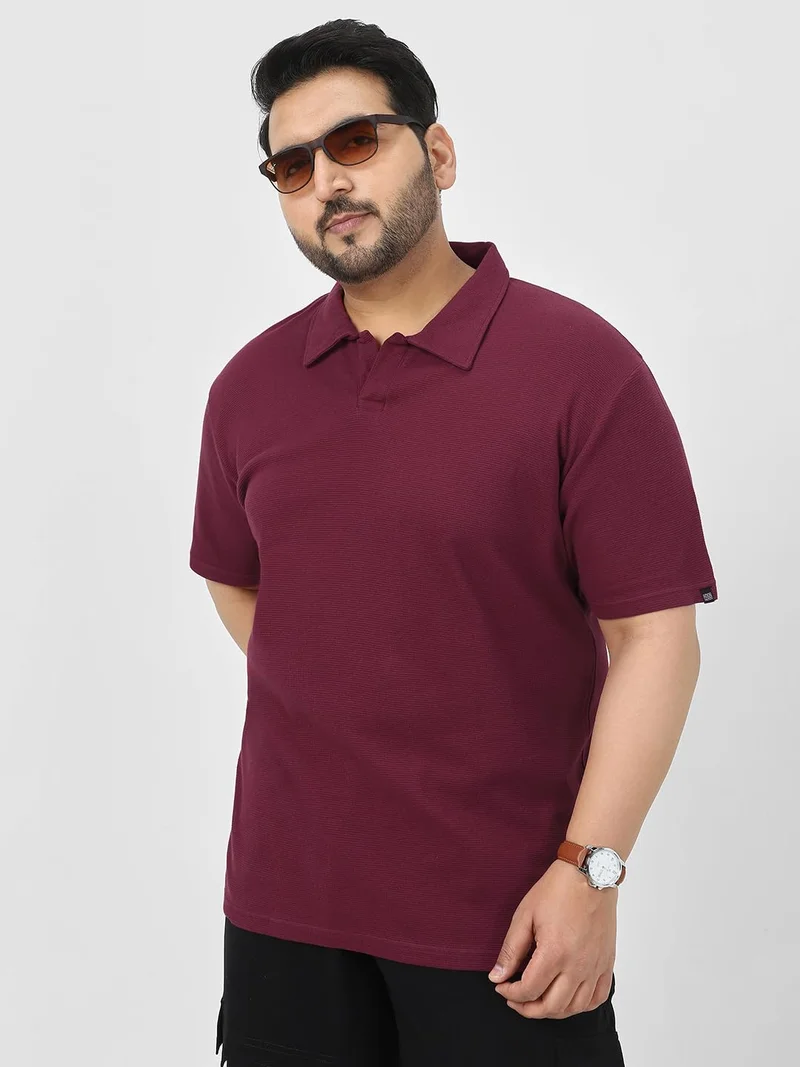 Urbano Plus Men's Maroon Textured Regular Fit Half Sleeve Cotton Polo T-Shirt