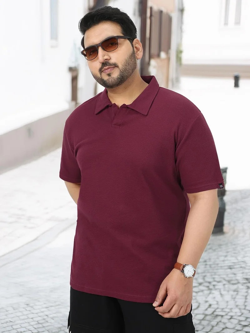 Urbano Fashion  Urbano Plus Men's Maroon Textured Regular Fit Half Sleeve Cotton Polo T-Shirt  | Best Price UAE