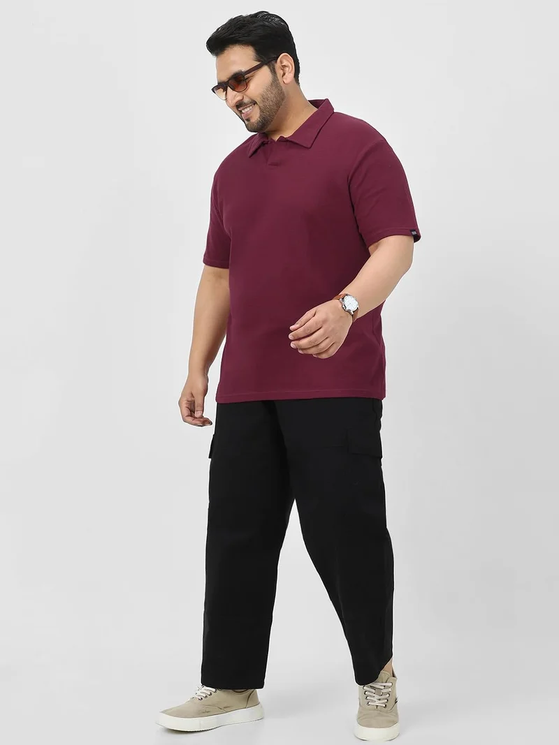 Urbano Fashion  Urbano Plus Men's Maroon Textured Regular Fit Half Sleeve Cotton Polo T-Shirt  | Best Price UAE