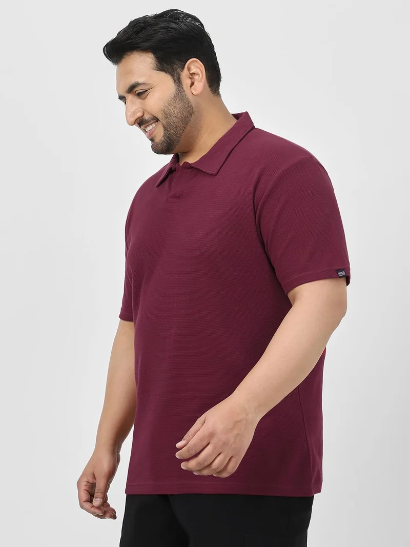 Urbano Fashion  Urbano Plus Men's Maroon Textured Regular Fit Half Sleeve Cotton Polo T-Shirt  | Best Price UAE