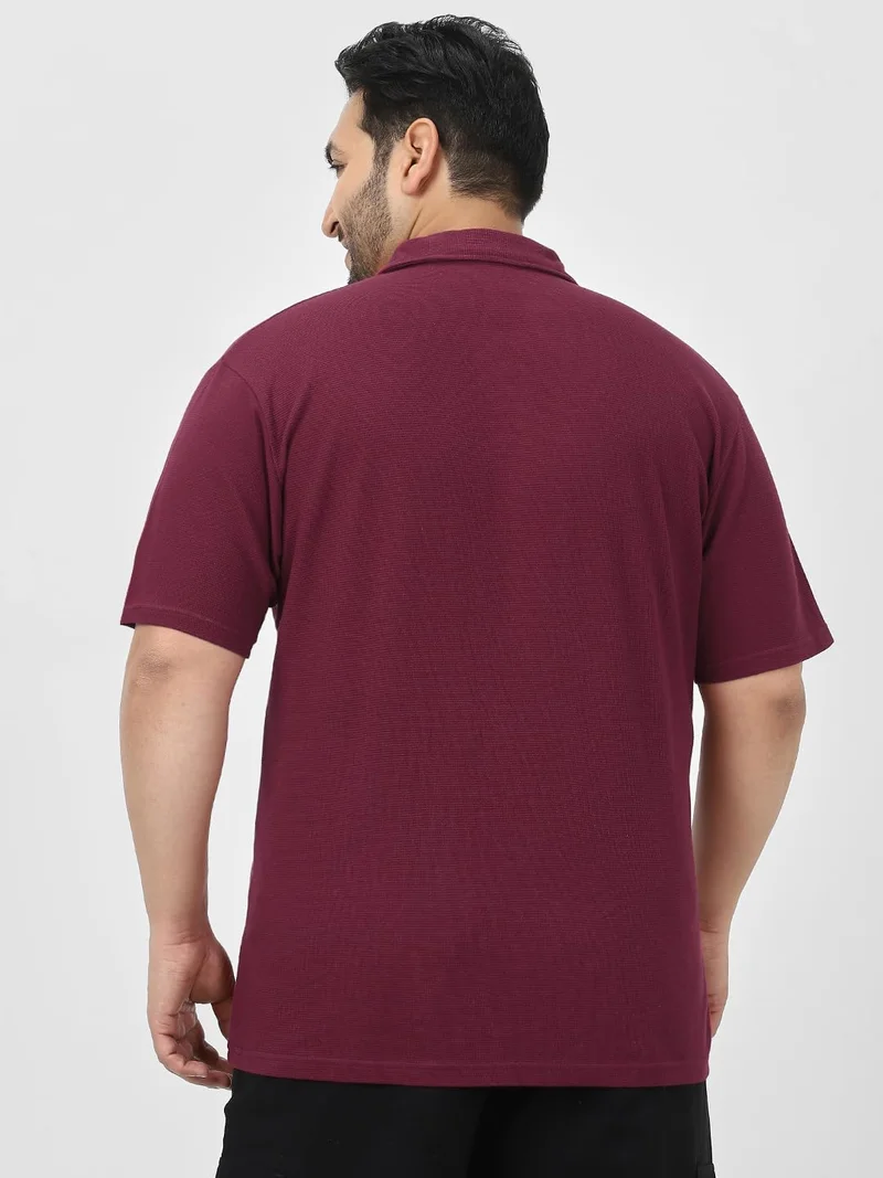 Urbano Fashion  Urbano Plus Men's Maroon Textured Regular Fit Half Sleeve Cotton Polo T-Shirt  | Best Price UAE