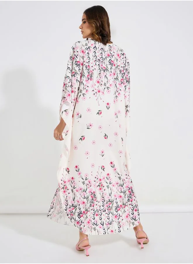 Take Two Floral Print Kimono Sleeves Kaftan