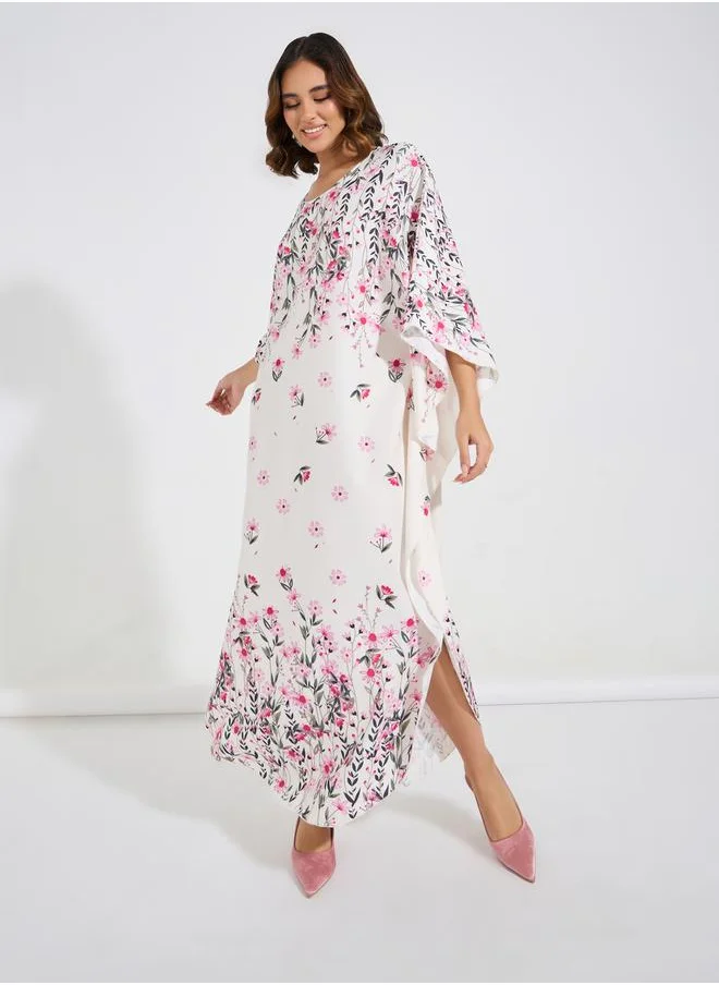 Take Two Floral Print Kimono Sleeves Kaftan