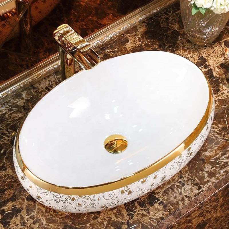 Nexa Bathware Impoarted Ceramic Wash Basin Luxurious Wash basin Table Top Bathroom Sink Wash BASIN With High Temprature 24 x 16 x 6 INCH EQ - Image 1