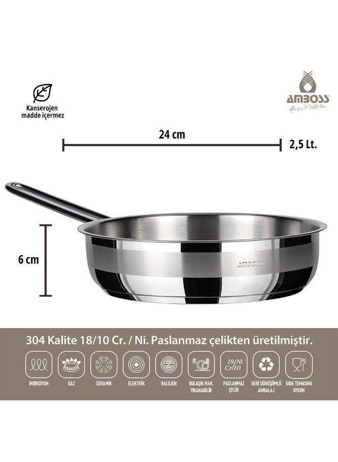 أمبوس مقلاة ستانلس ستيل AMBOSS مقاس 24 سم – 2.5 لتر، 304 جودة عالية 18/10 - Image 2
