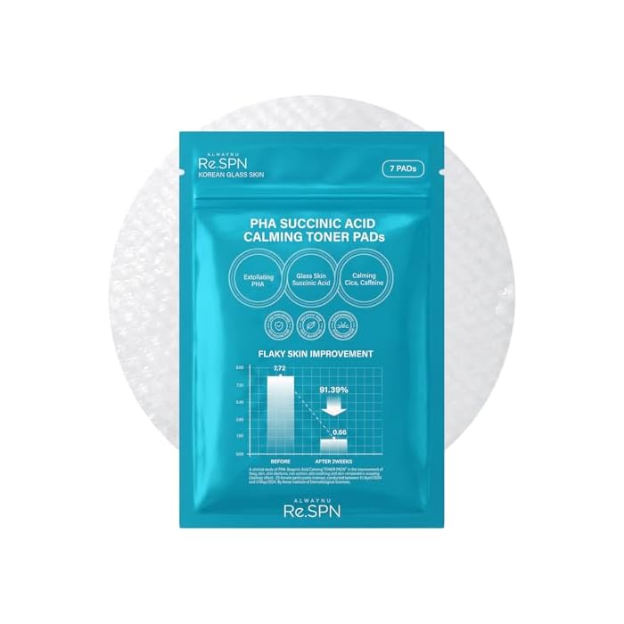 Re.SPN PHA Succinic Acid Calming Toner Pads – Daily Exfoliating, Hydrating and Soothing with CICA, Caffeine, Non-comedogenic, Vegan, Glass Skin, K-Beauty (7)