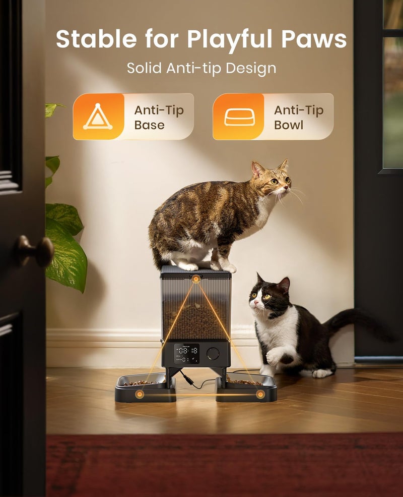 oneisall Automatic Cat Feeder for 2 Cats, 20 Cups/5L Automatic Cat Food Dispenser for Small Pets Indoor, Timed Cat Feeder for Dry Food - Image 5