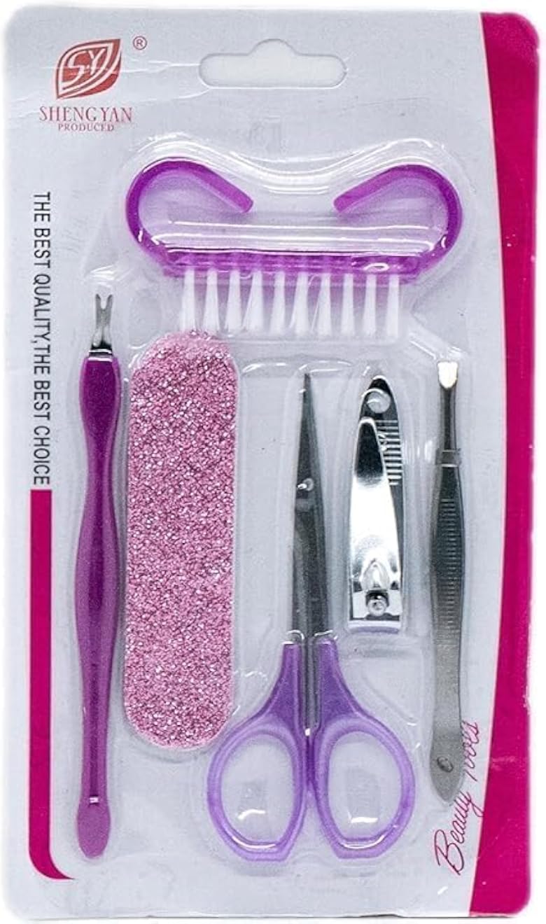 Manicure and Pedicure Set for Women 6 Pieces Stainless Steel Nail Care Set Nail Brush Scissors Nail Polish Cuticle Remover Tweezers Multicolor