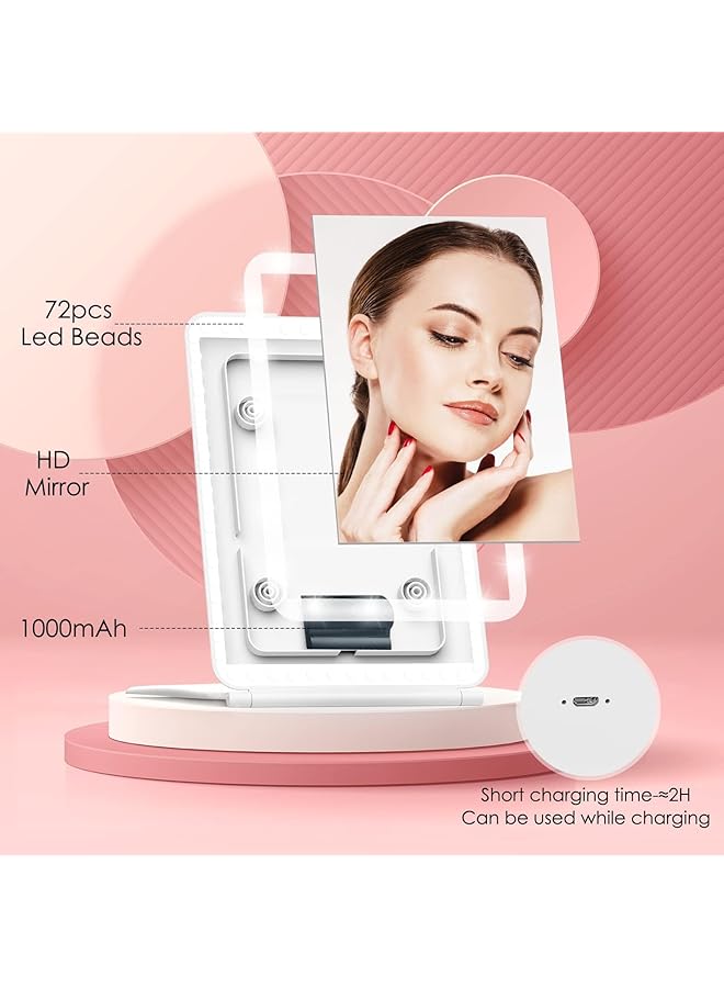 erorex Travel Lighted Makeup Mirror With 3X Magnifying Vanity Mirror 72 Led 3 Color Lights Dimmable Touch Screen Rechargeable Portable Foldable Mirror Xmas Gift For Women - Image 2