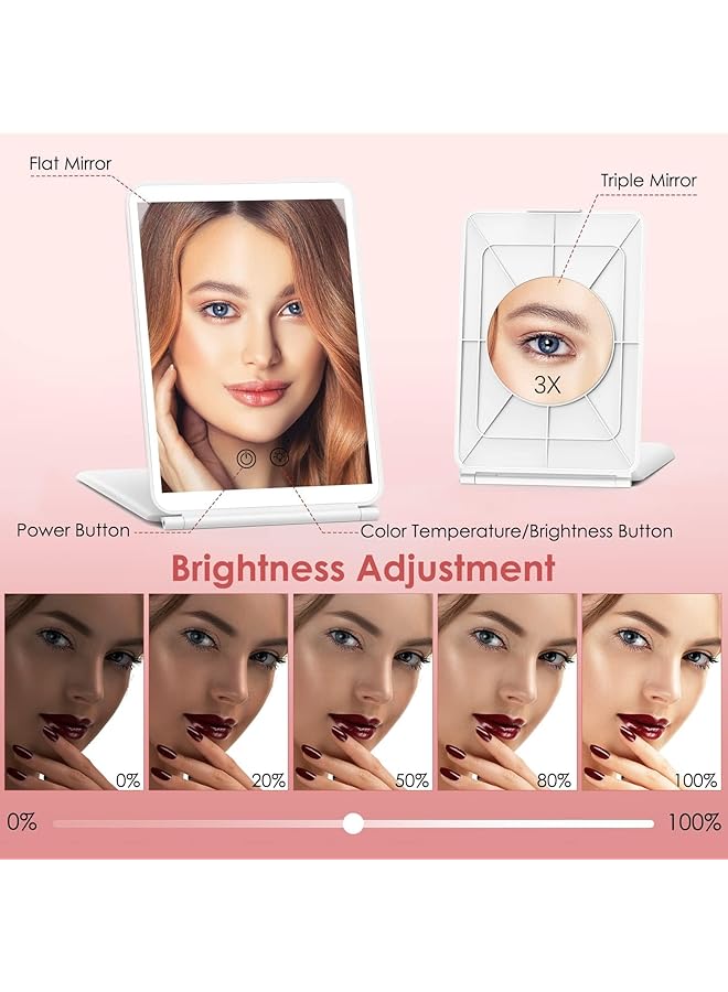 erorex Travel Lighted Makeup Mirror With 3X Magnifying Vanity Mirror 72 Led 3 Color Lights Dimmable Touch Screen Rechargeable Portable Foldable Mirror Xmas Gift For Women - Image 3
