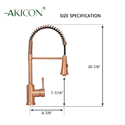 Akicon Copper Single Handle Pull-Down Copper Kitchen Faucet with Spring Spout - Akicon - Image 5