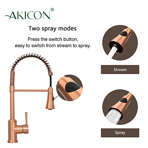 Akicon Copper Single Handle Pull-Down Copper Kitchen Faucet with Spring Spout - Akicon - Image 4