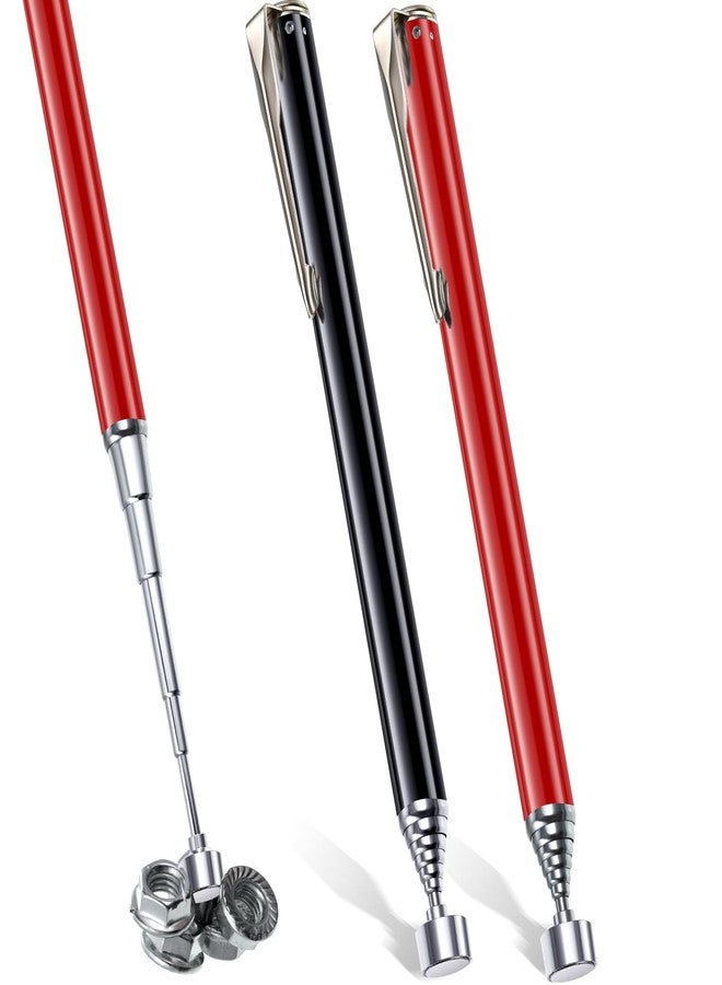 Patelai 2 Pieces Telescoping Magnetic Pick up Tool Grabbers Reacher Tools with Pocket Clip 25 Inch Telescopic Retrieving Magnet Gift for Man, Father, Mechanic, Handyman, Husband (Black,Red) - Image 1