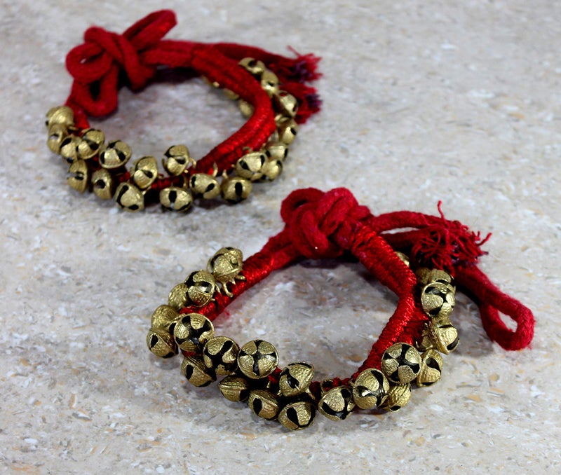 eSplanade Dance Ghungroo (25 + 25) Ghungroo Cotton String | Bell, Ghungru 1 Line Red Pad, Red Pad Ghungroo 1 Line | Paijania | Pazeb | Kathak Indian Classical Dance - Image 1
