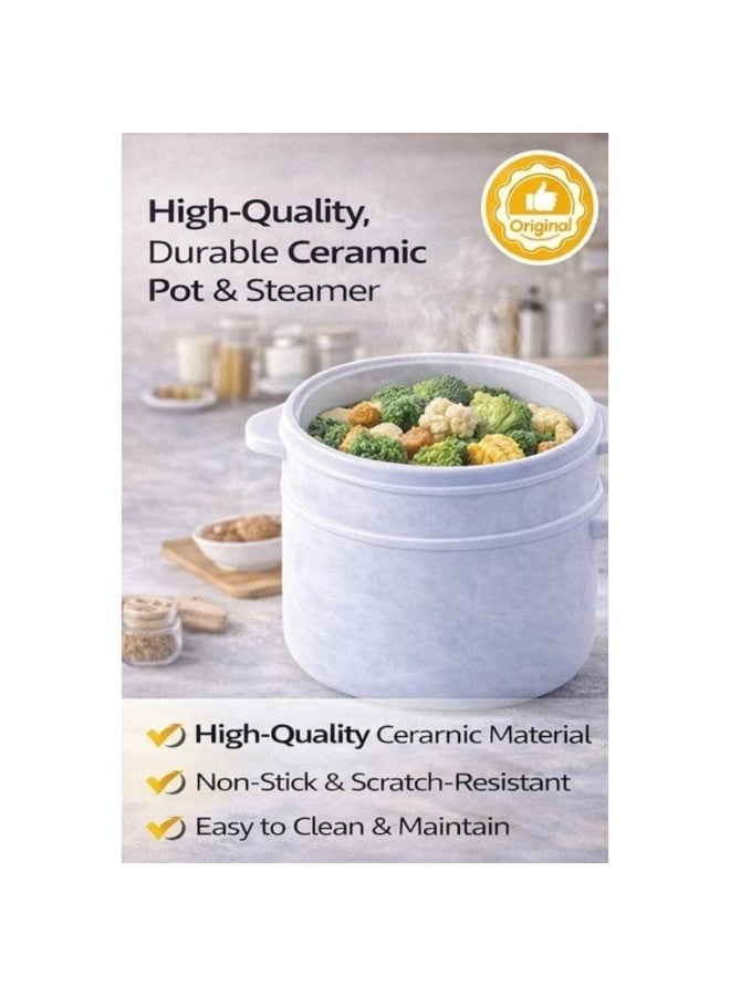 Dreamzon 2 in 1 Mini Electric Cooker 700W Rice Cooker and Steamer 2L Ceramic Non Stick Pot Portable Multi Cooker for Rice Soup Noodles Steaming Compact Kitchen Appliance DX1769 - Image 3