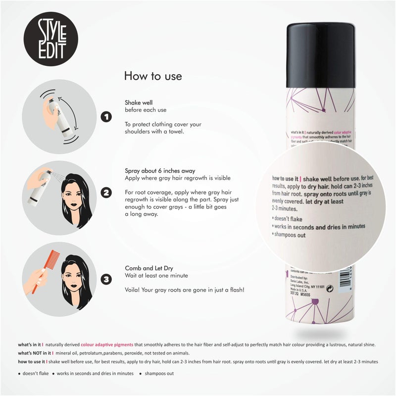 Style Edit Light Brown Root Concealer Touch Up Spray - Temporary And Instantly Covers Grey Hair, Pack of 1 - Image 2