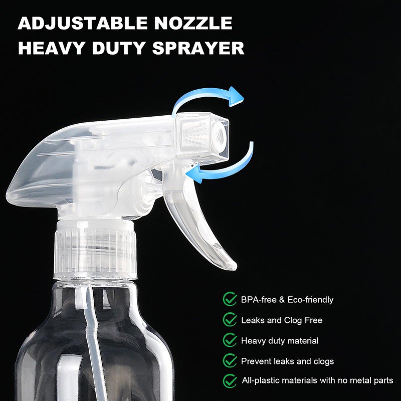 Hethyo Spray Bottles 12oz Plastic Spray Bottle for Hair Mist/Stream Heavy Duty Empty Spray Bottles for Cleaning Solutions, Plants (12oz-Clear) - Image 2