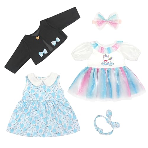UNICORN ELEMENT Reborn Doll Clothes for 2022 Inch Girl Dolls 2 Sets 20 Inch Baby Doll Clothes Accessories 5 Pcs with Dress Black Coat Headband Perfect for 20 22 Baby Dolls Blue - Image 5
