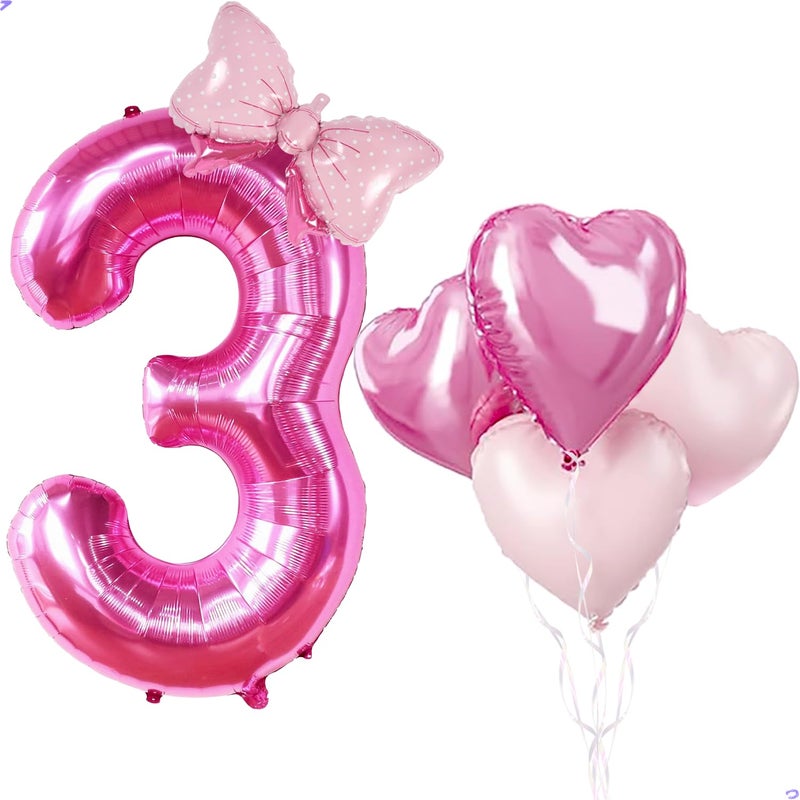 Florisland 40 Inch Huge Pink 3 Balloon for Girls Foil Mylar Helium Pink 3 Balloon Number for Girls 3rd Birthday Little Miss Threenager Birthday Decorations Celebrations Party Supplies Favors Backdrops - Image 3
