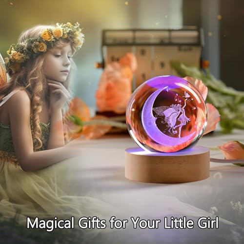 IFOLAINA Moon Fairy Crystal Ball Fairy Gifts for Girls Her Fairy Lovers Birthday Gifts for Daughters 3D Crystal Fairy Sphere Lamp Decorative Fairy Figurine Home Decor - Image 3