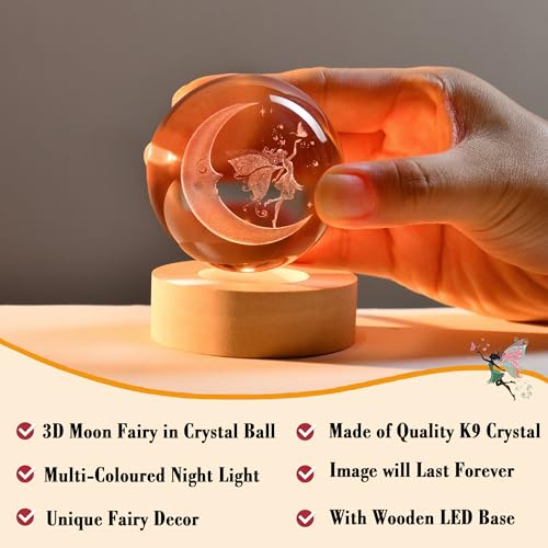 IFOLAINA Moon Fairy Crystal Ball Fairy Gifts for Girls Her Fairy Lovers Birthday Gifts for Daughters 3D Crystal Fairy Sphere Lamp Decorative Fairy Figurine Home Decor - Image 4