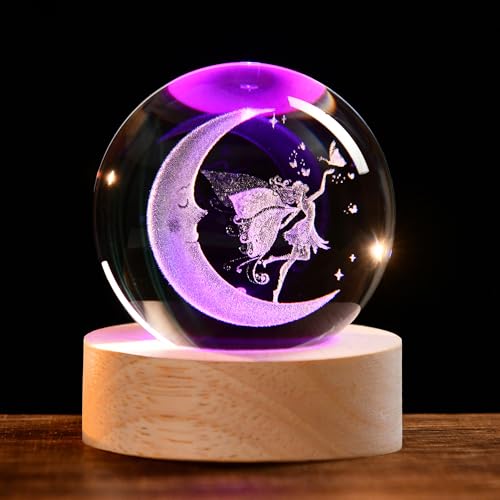 IFOLAINA Moon Fairy Crystal Ball Fairy Gifts for Girls Her Fairy Lovers Birthday Gifts for Daughters 3D Crystal Fairy Sphere Lamp Decorative Fairy Figurine Home Decor - Image 1