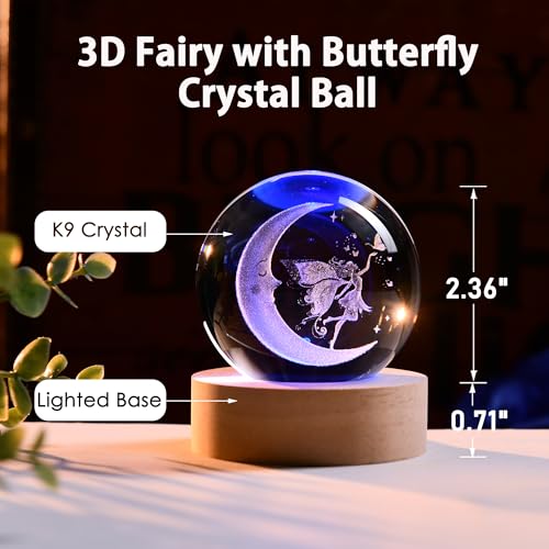 IFOLAINA Moon Fairy Crystal Ball Fairy Gifts for Girls Her Fairy Lovers Birthday Gifts for Daughters 3D Crystal Fairy Sphere Lamp Decorative Fairy Figurine Home Decor - Image 2